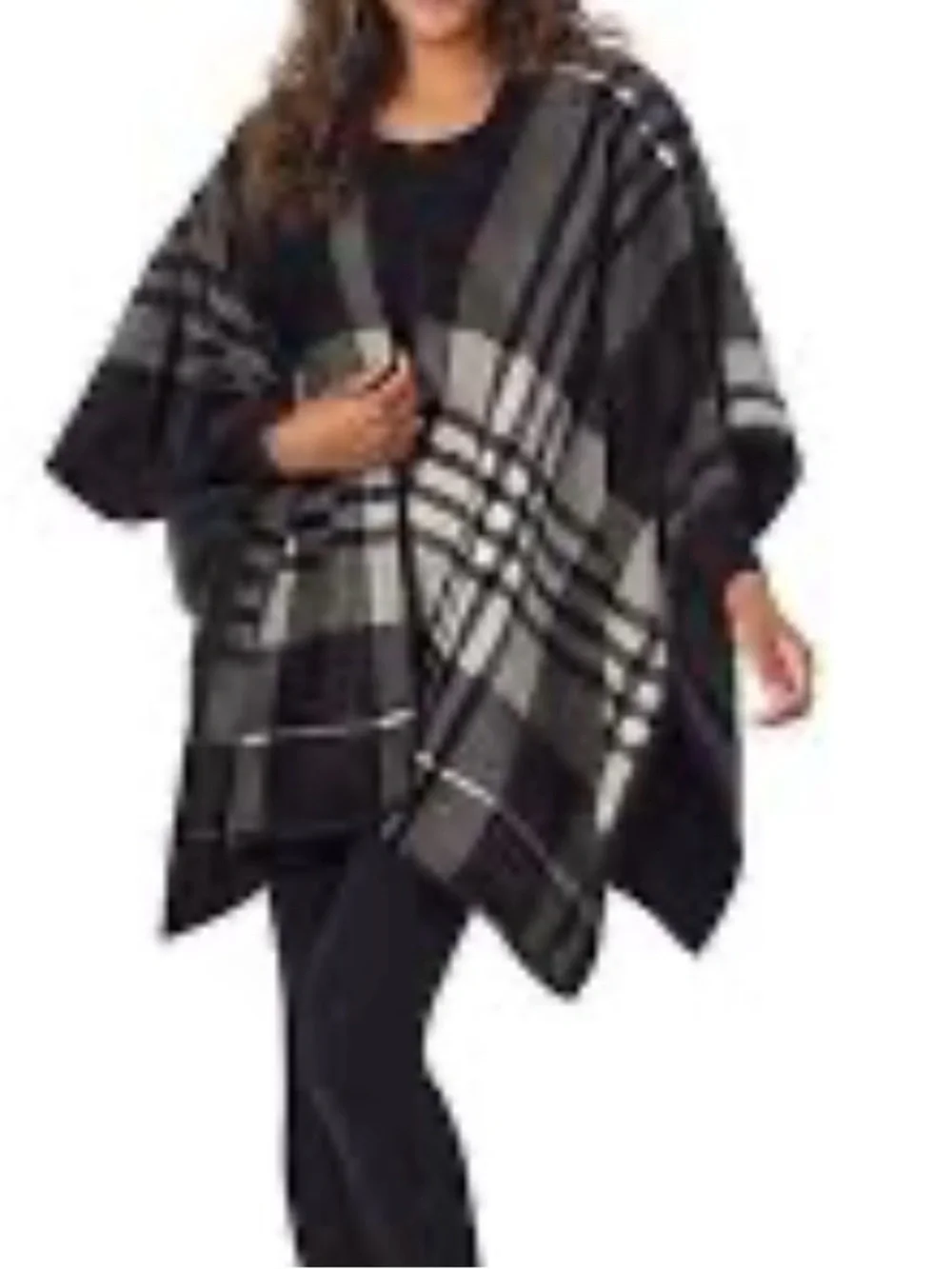 Plaid Open-Front Wrap - Black and Gray